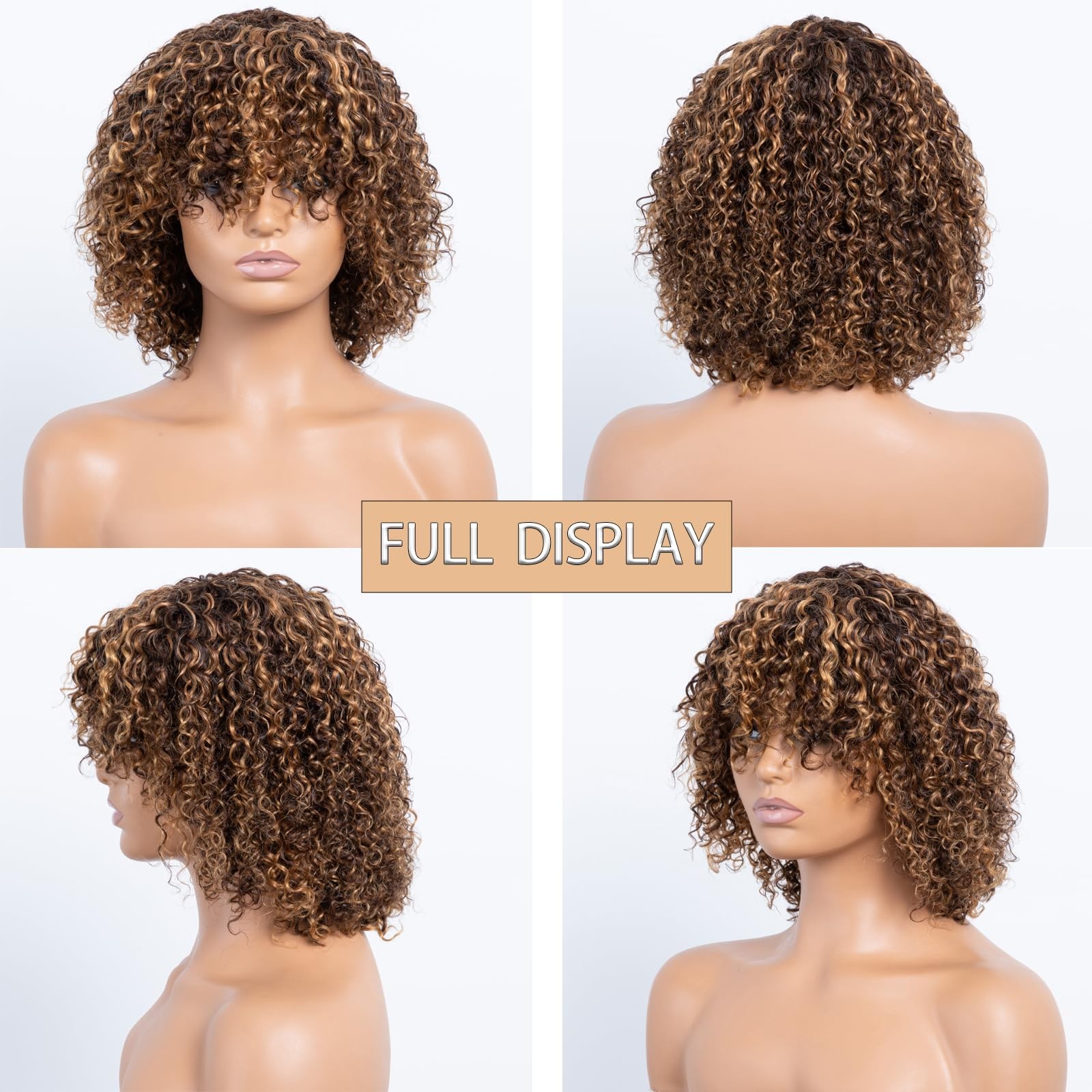 short kinky curly wig with bangs for black women 100 percent human hair machi…