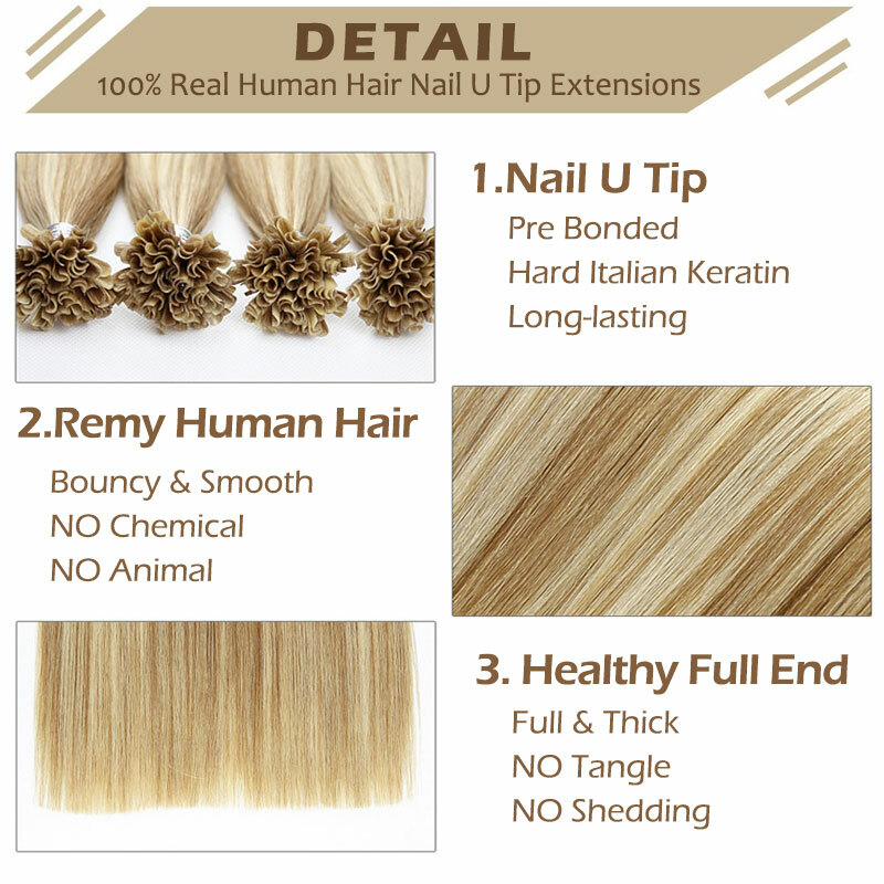 Nail U Tip Pre Bonded Real Remy Human Hair Extension Keratin Glue 150G Full Head