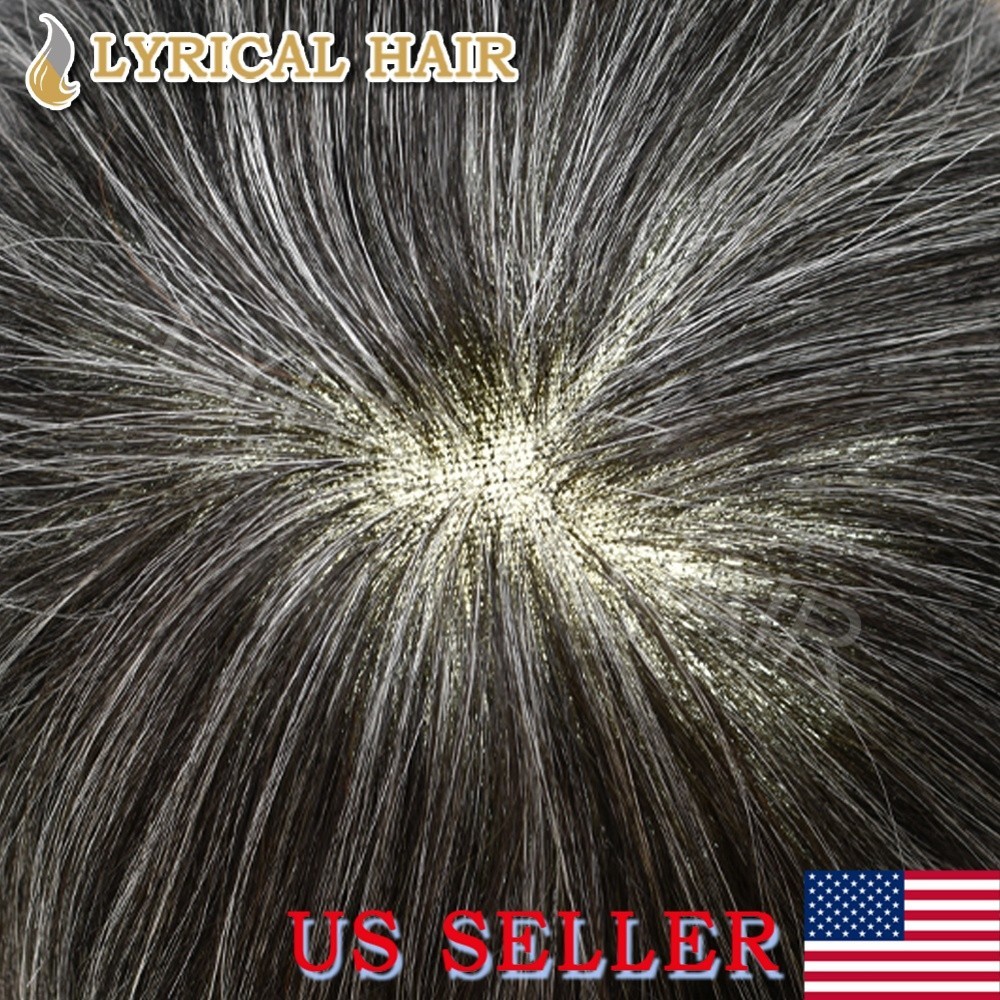 US Mens Toupee French Lace PU Skin Base Hairpiece Human Hair Replacement System