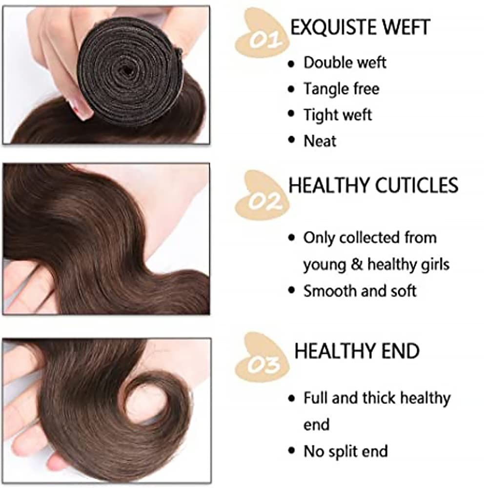 Raivide 26 26 26 Inch Color 4 Bundle Chocolate Brown Body Wave Human Hair