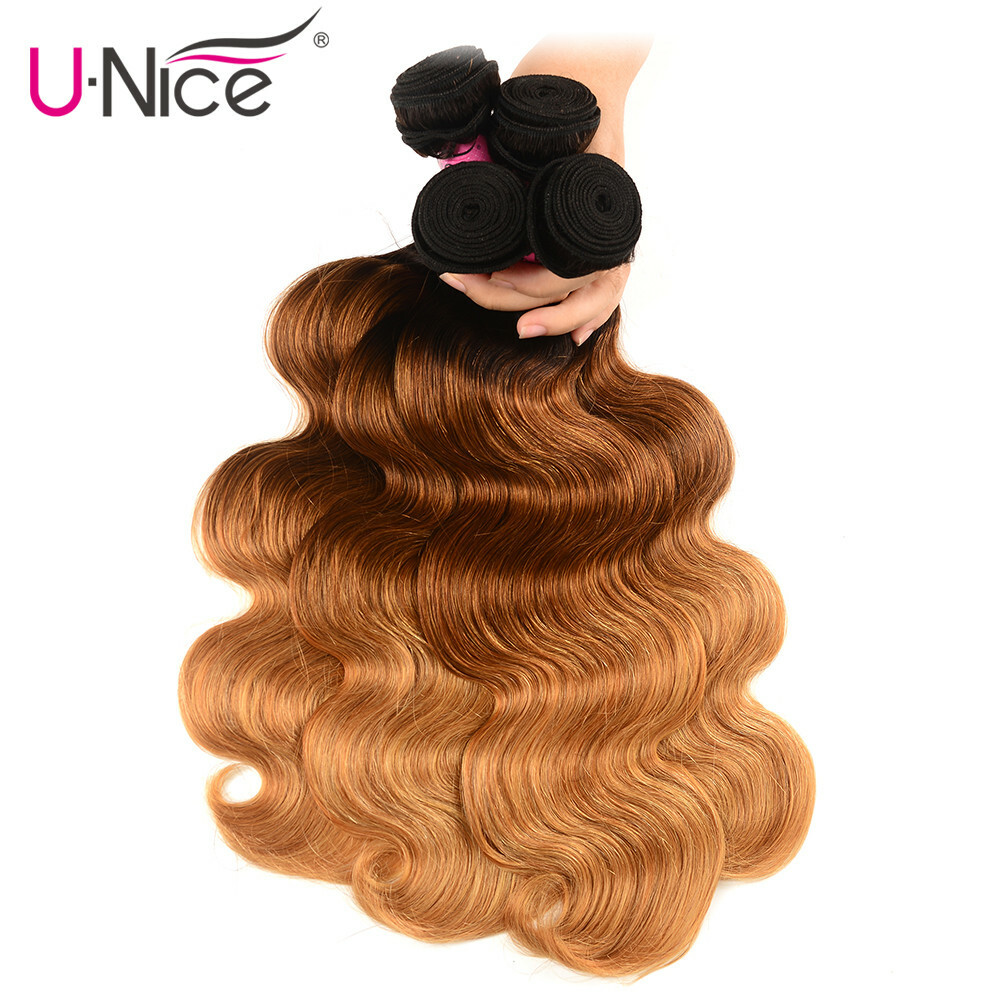 UNice Cambodian Ombre Brown Body Wave 3 Bundles Human Hair Weave Hair Extensions