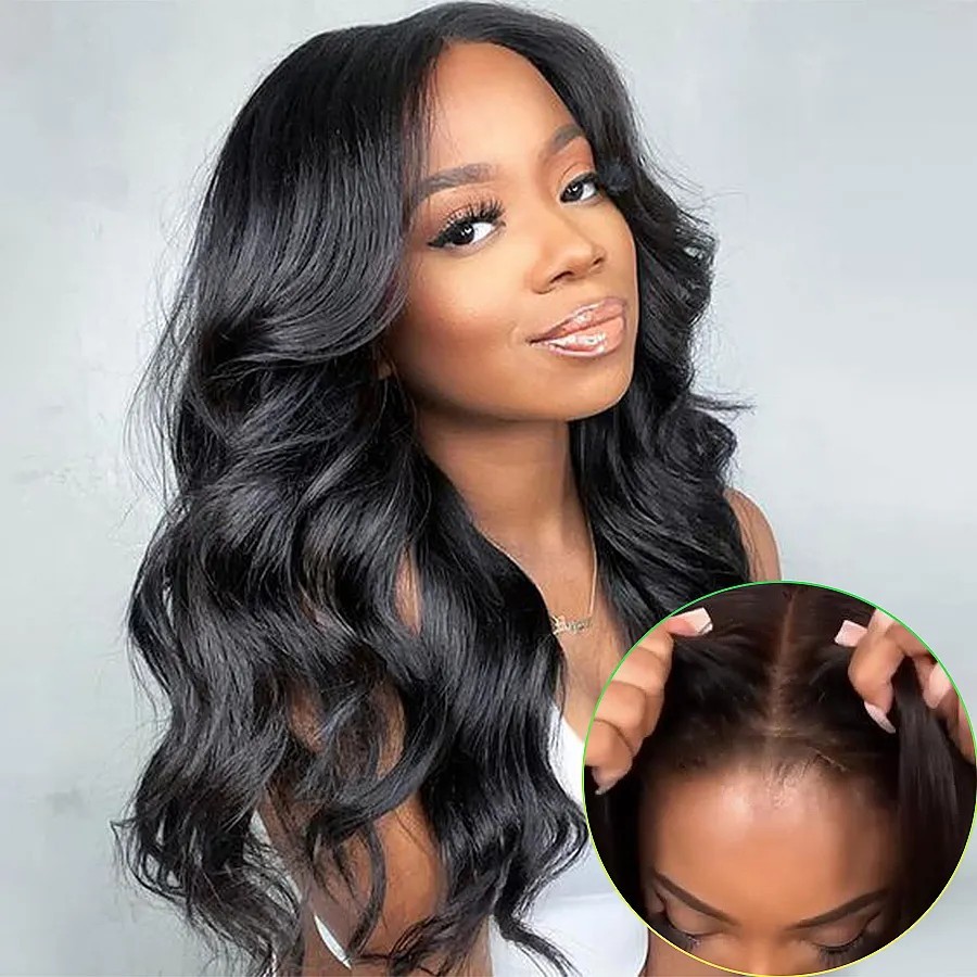 Body Wave Glueless Wigs Human Hair Pre Plucked Pre Cut 4×4 Lace Front Wigs
