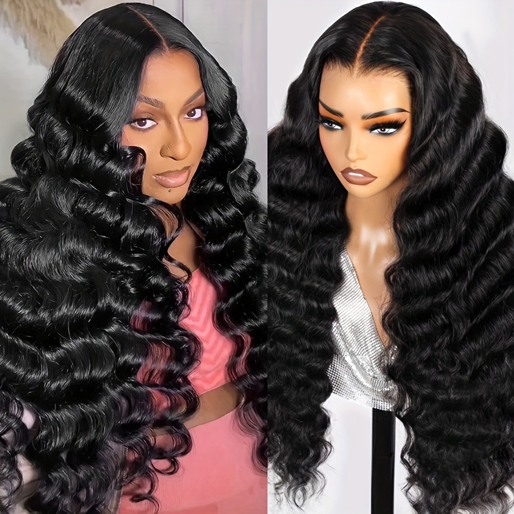 Long Black Deep Wave Lace Front Wigs 13×4 Free Part Pre Plucked Natural Hairline