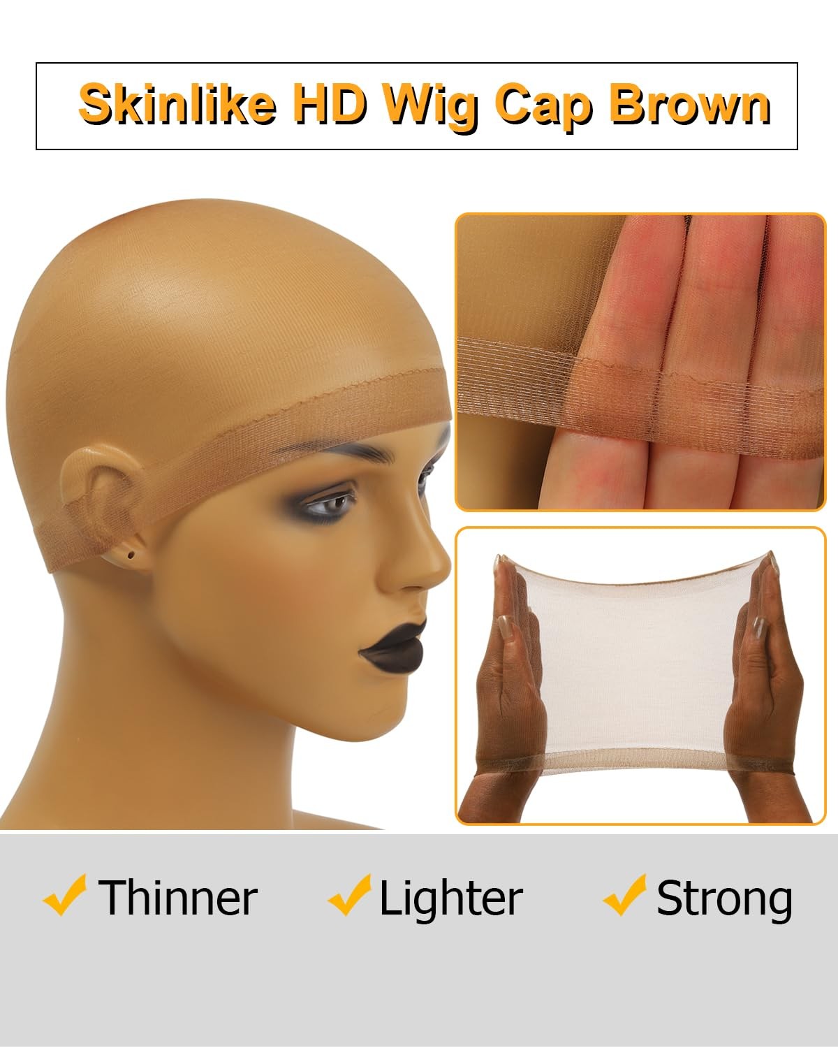 BEEOS Brown SKINLIKE HD Wig Cap, 12 Pieces Ultrathin Invisible Wig Caps for W…