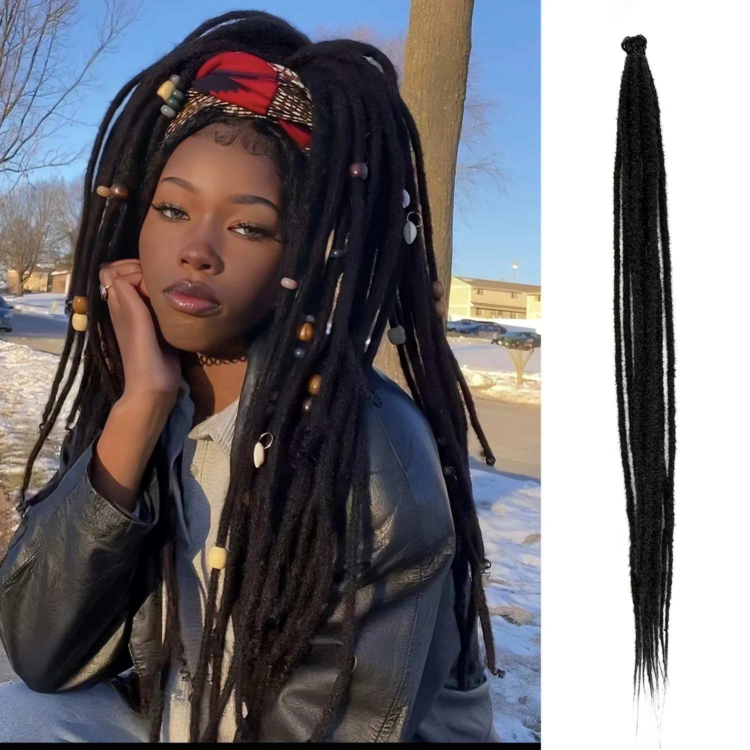 24 Inch Pre Stretched Dreadlock Extensions 1 Pack 10 Strands Synthetic Handmade