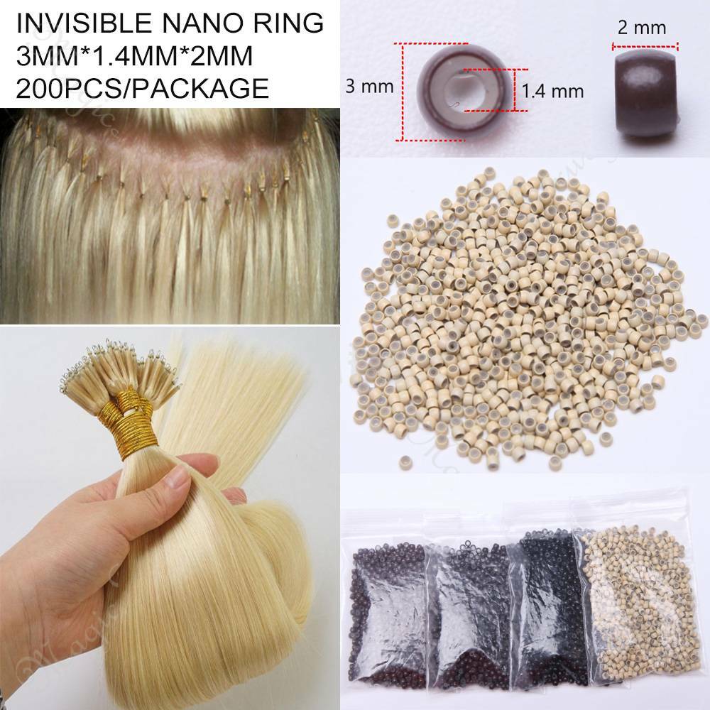 200-1000PCS NANO RING BEADS For Nano Tip Hair Extensions Beige Silicone Line US