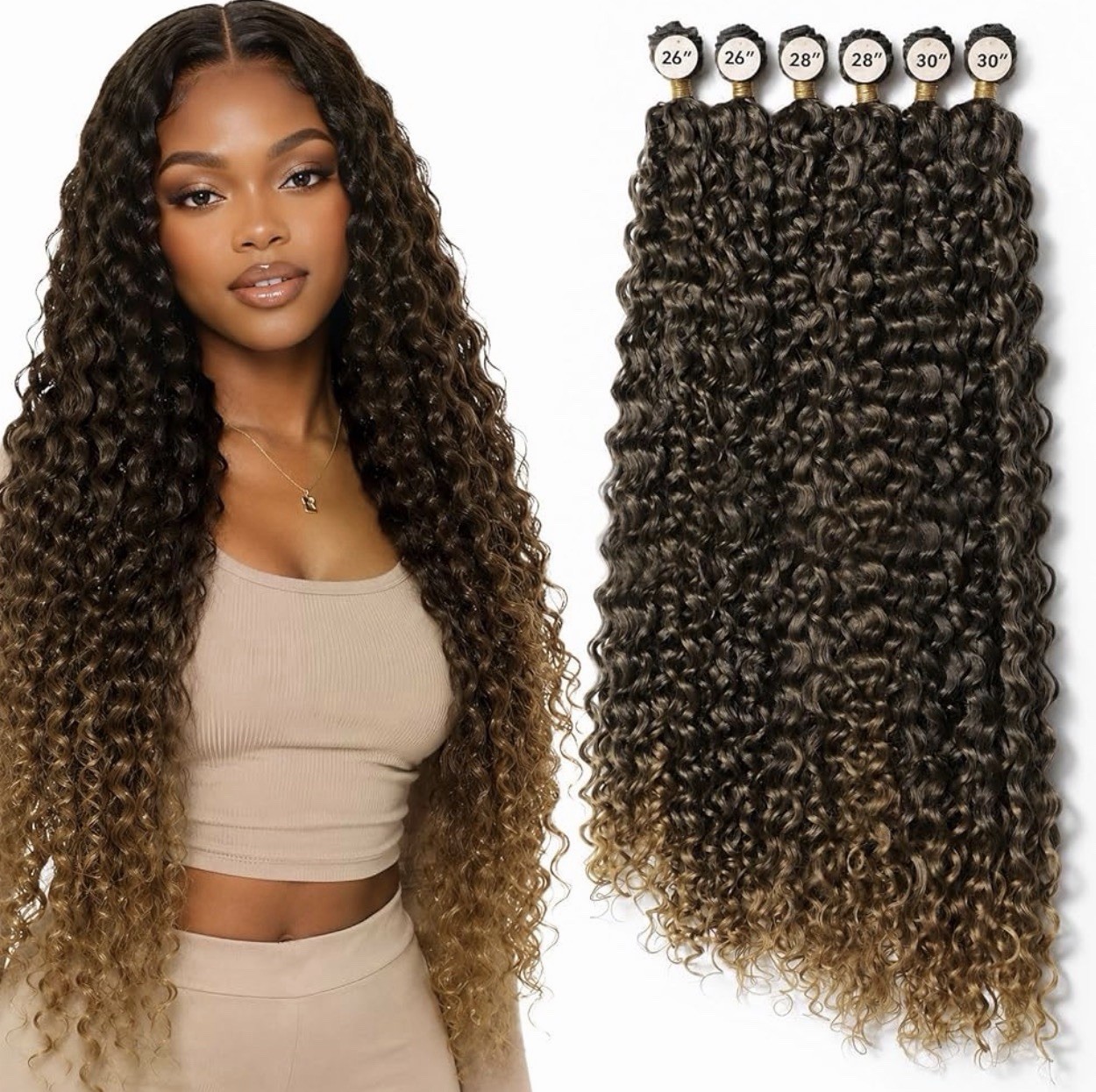 Curly Hair Bundles, 6PC 100％ Pure Protein Silk Kinky Weave Hair Bundles 26 28 30