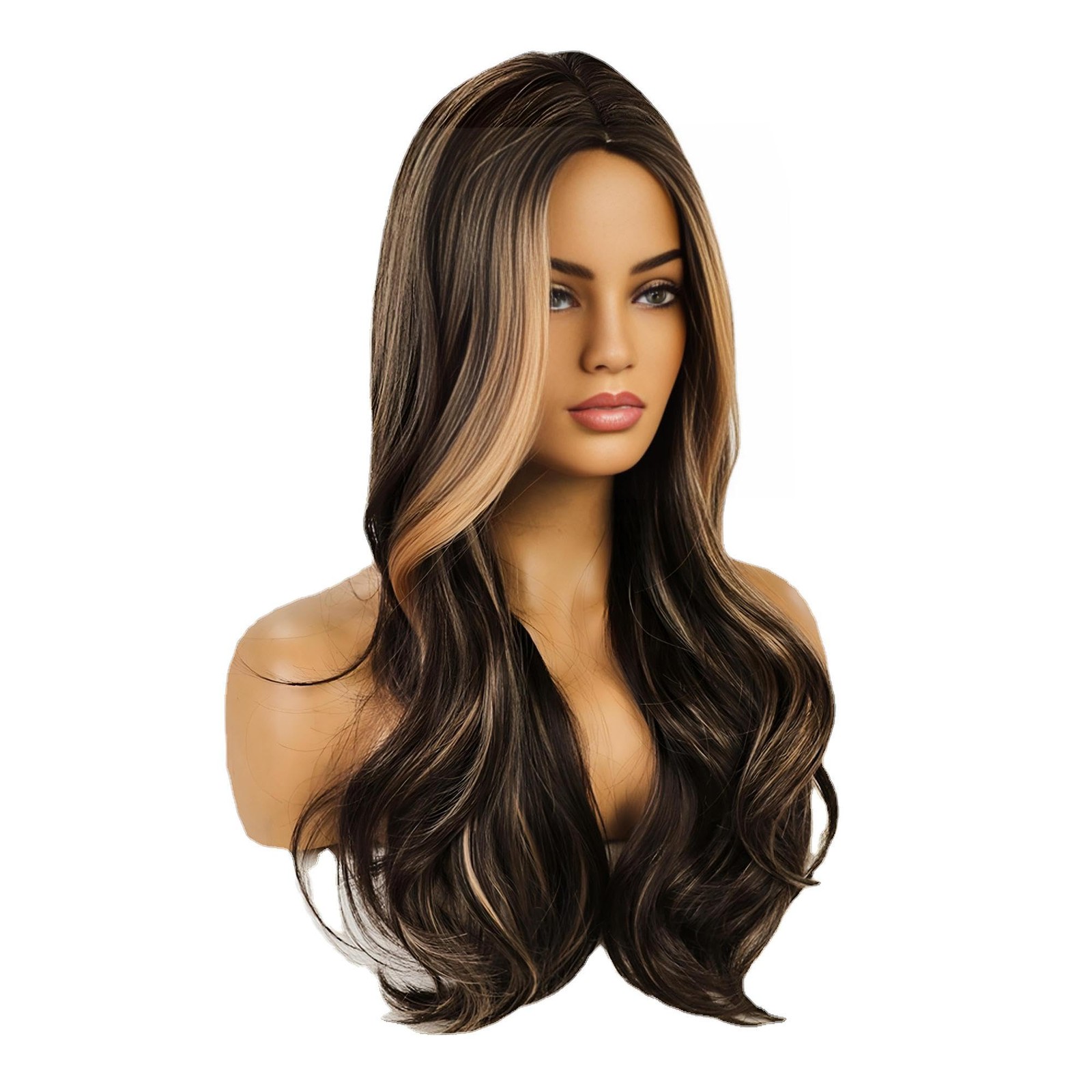 Long Wavy Blonde and Brown Wig for White Black Women, Synthetic Beach Loose B…