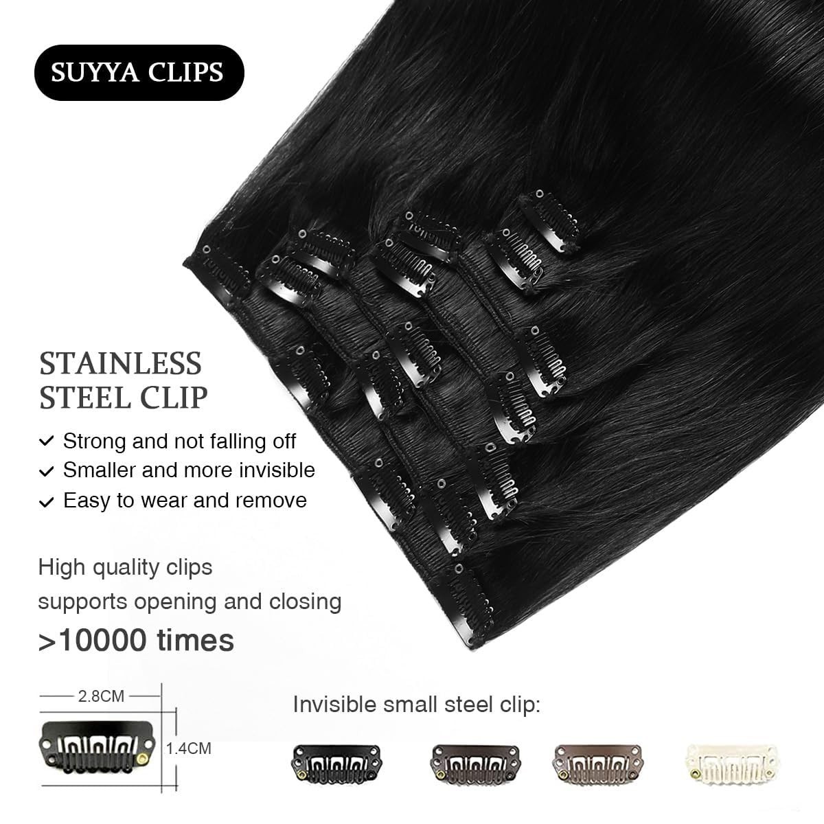 SUYYA Clip in Hair Extensions Real Human Hair 7 Pcs 20 Inch Jet Black 80 Grams