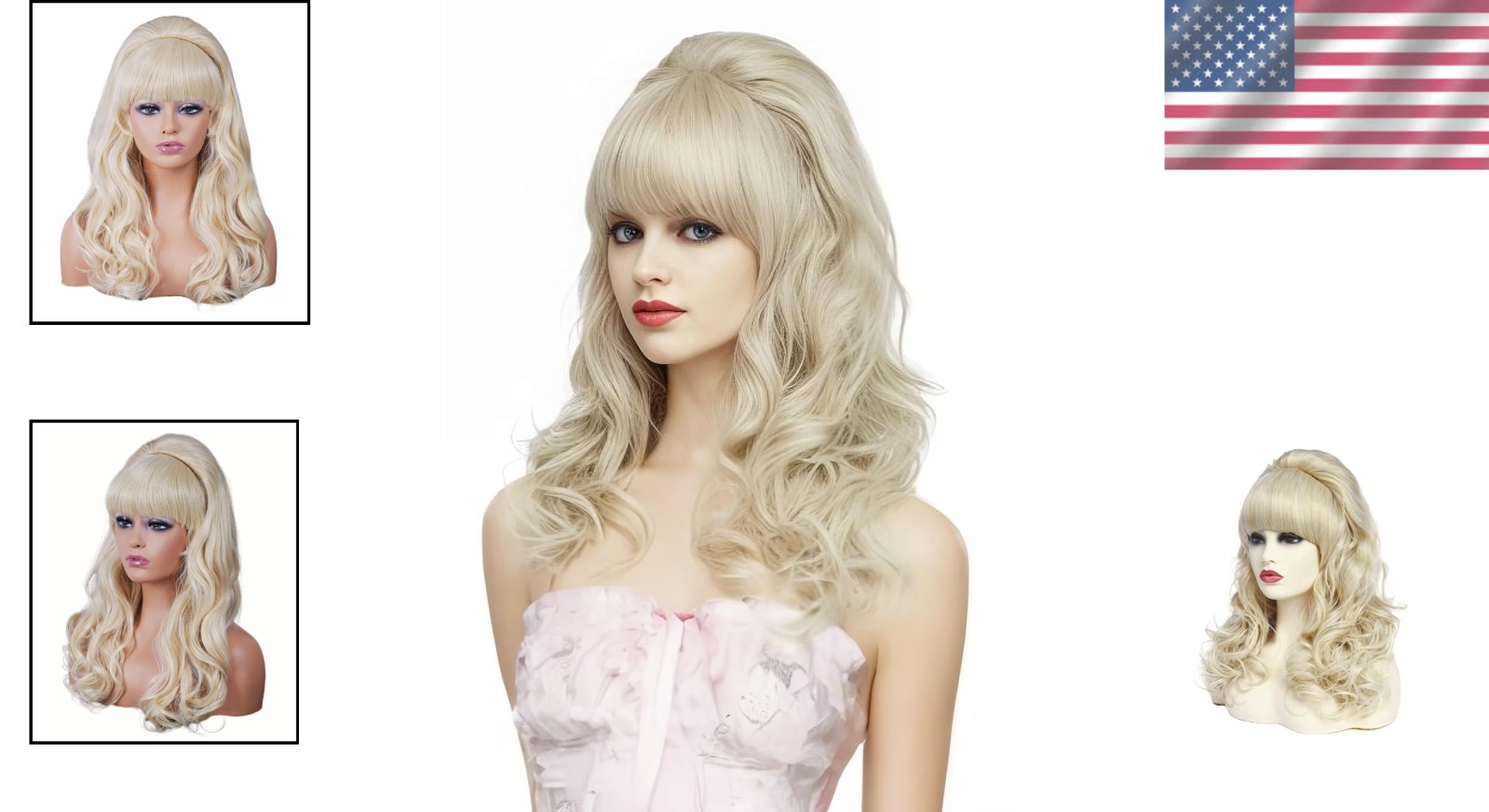 Blonde Long Wavy Wig Retro Beehive Bouffant Women’s 80s Costume Halloween Party