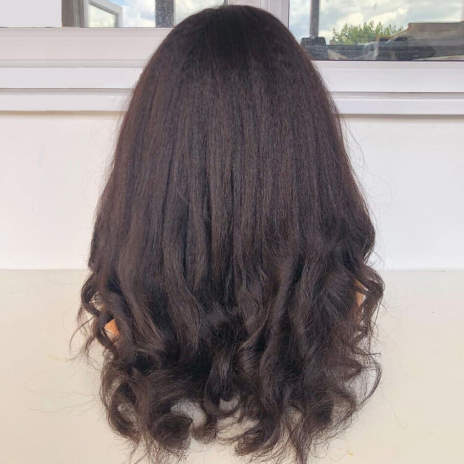 Yaki Wavy Full Machine Made O Scalp Top Human Hair Wig With Bangs Brazilian Remy