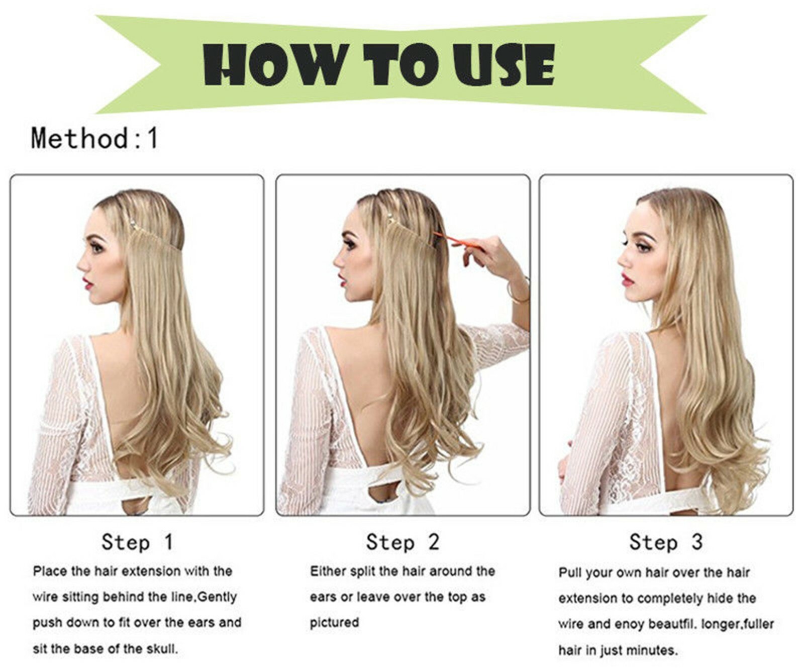 200g Double Weft Wire Flip In One Hairpiece Real Human Hair Extension Full Head