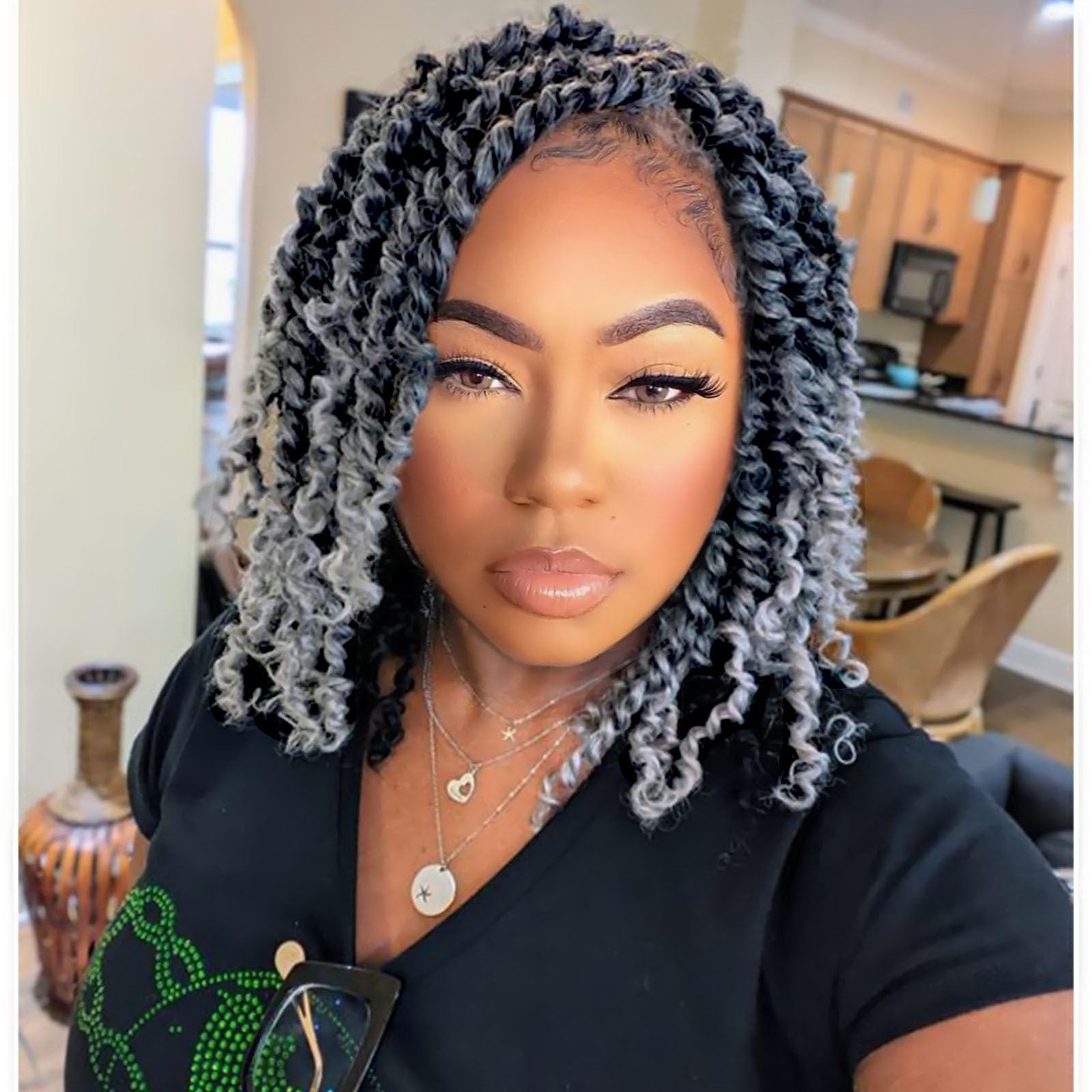 10″ Pre-twisted Passion Twist Crochet Hair – 8 Packs, Short, 1B/Gray