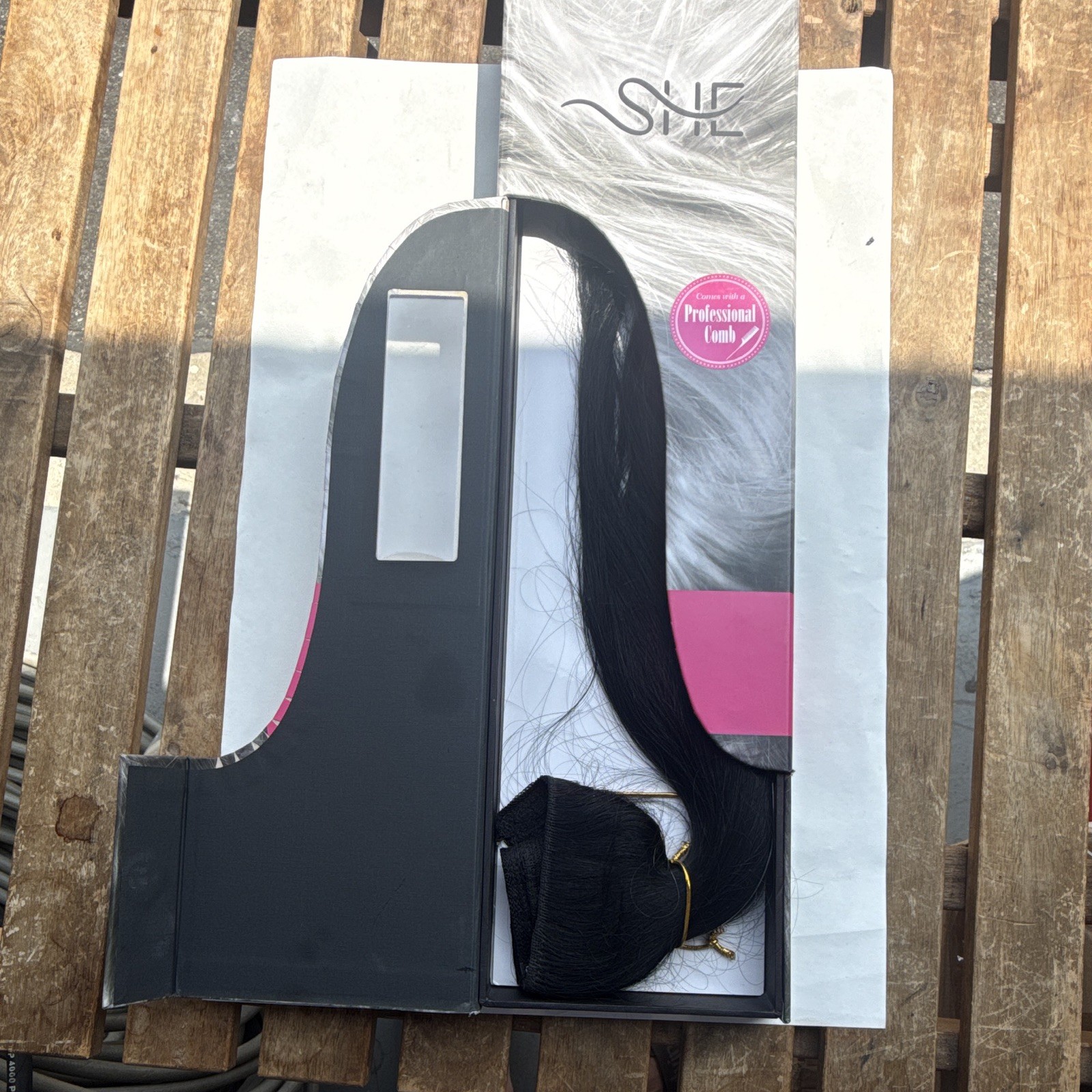 SHE Flip N Go Invisible Wire Remy Human Hair Extension Straight Black 14-16 in