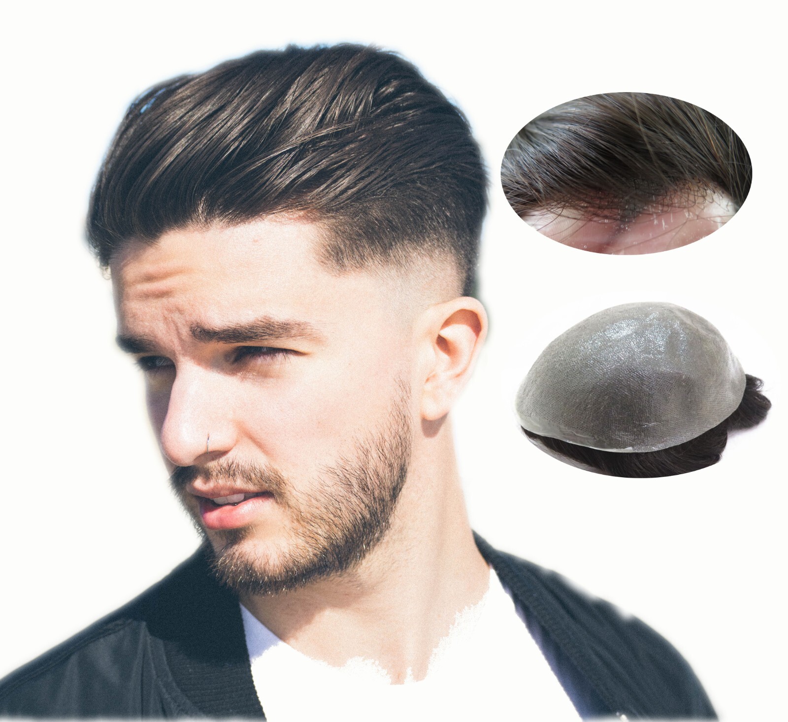 Ultra Thin Skin Super Mens Toupee Human Hair Replacement System Hairpieces BROWN
