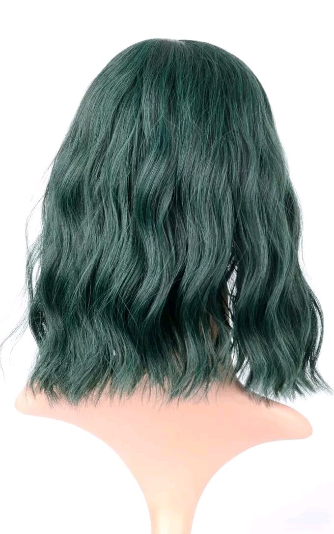 Faelbaty Fashion Wig Wavy Dark Green With Dark Blue /Light Purple Clip Ends New