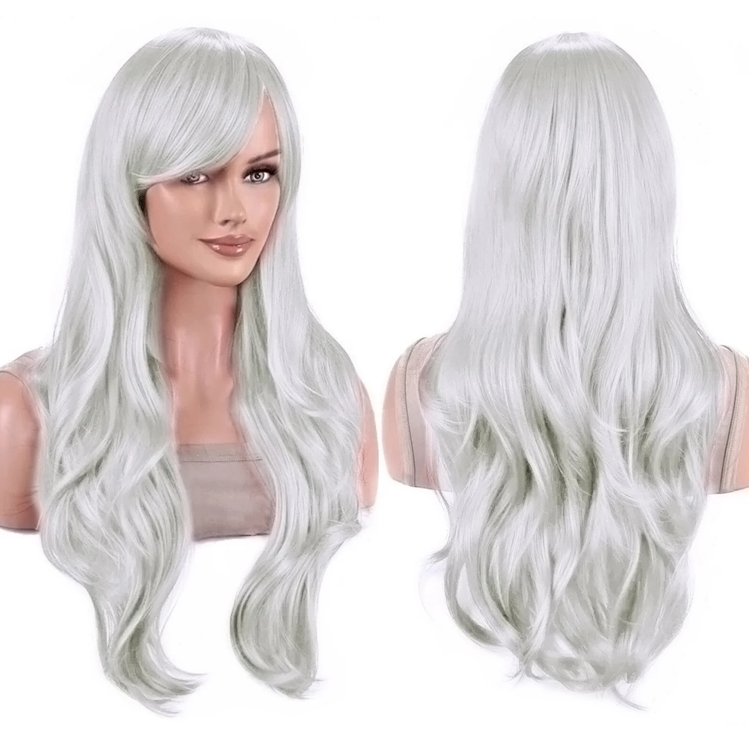 70cm Long Colorful Water Wavy Cosplay Wig with Bangs Fake Hairpieces for Women