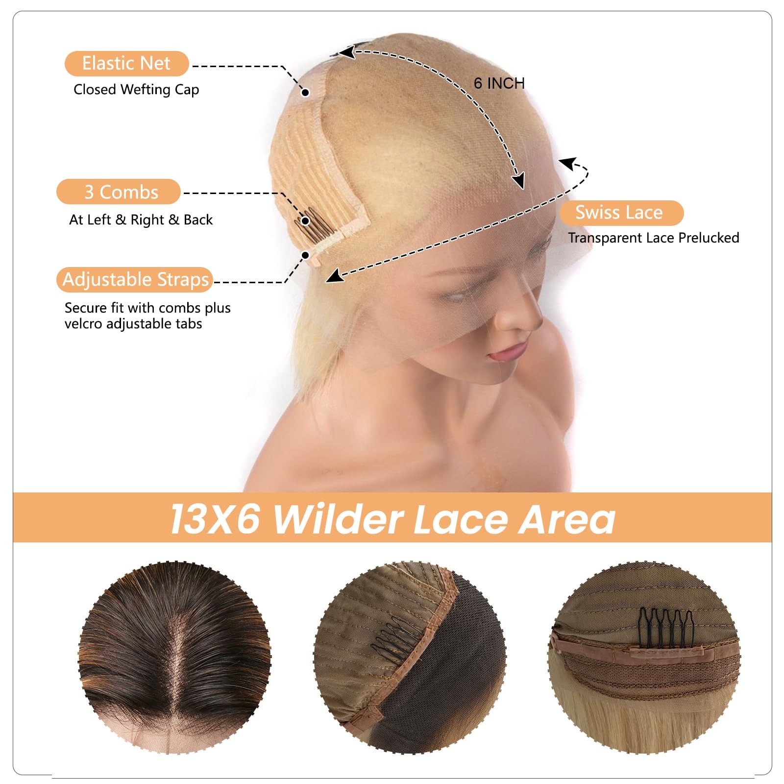 Munx Upgrade-1B613 Blonde Bob Wig Human Hair 8 13X6 Ombre Blonde Bob Lace Front