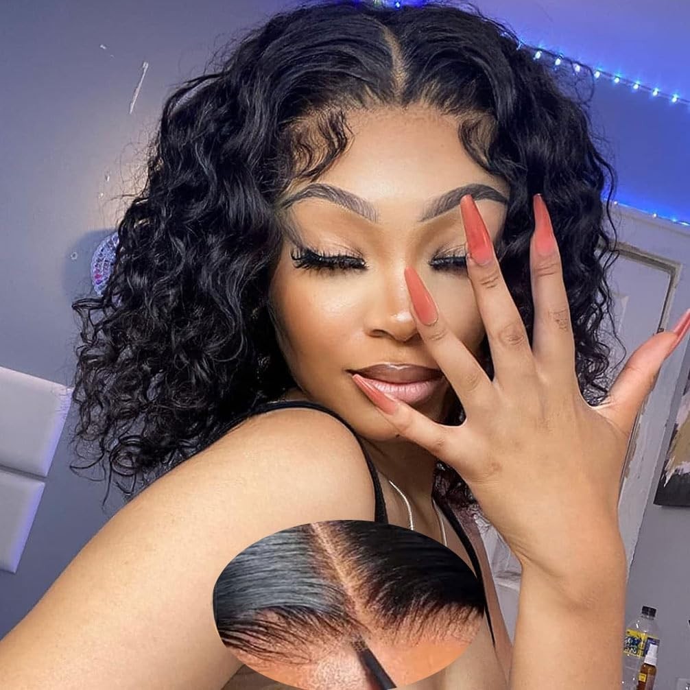 Glueless Bob Wig Human Hair for Women Water Wave Wigs Cut Lace Frontal Natural