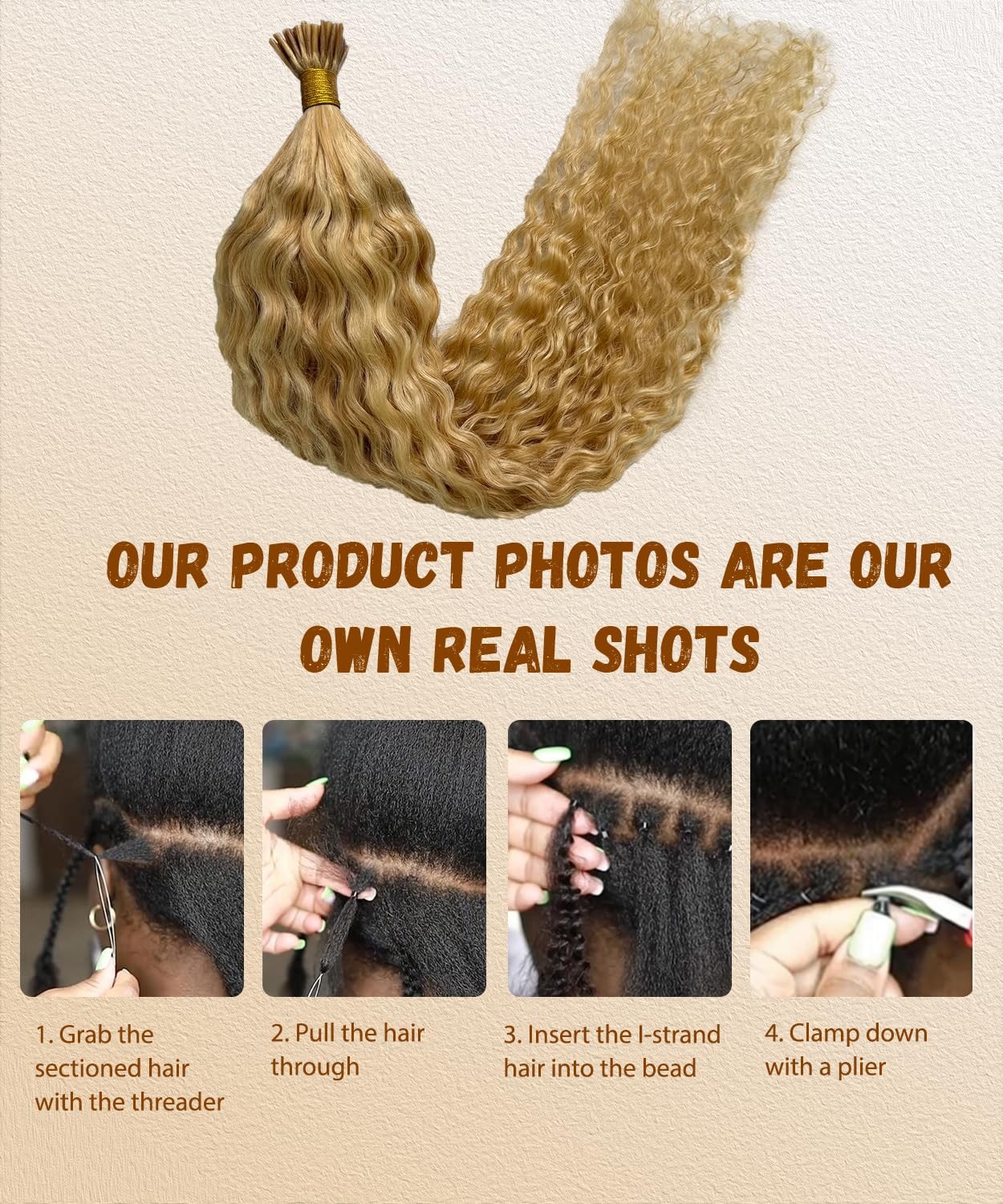 Belaved 27P613 Curly I Tip Hair Extensions Human Hair Water Wave Cold Fusion