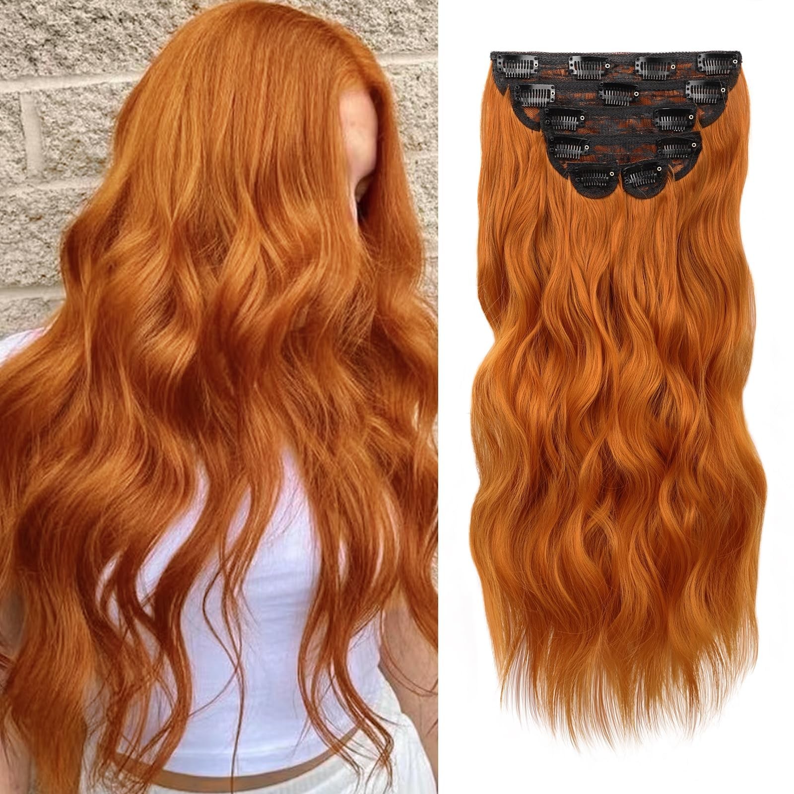 Clip in Hair Extension 25 Inch Ginger 6PCS Long Wavy Curly Hairpieces for Wom…
