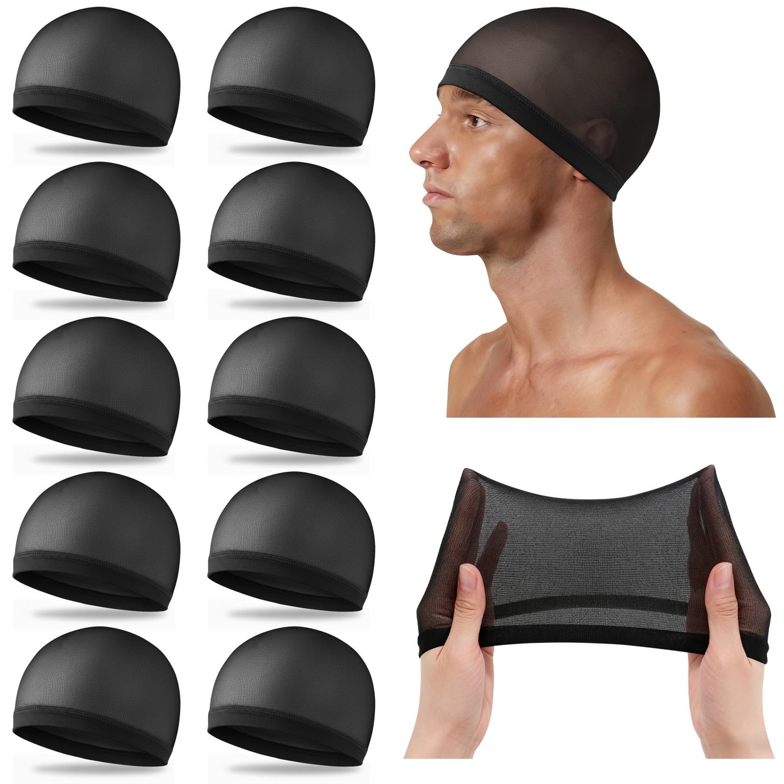 10-Pack Wave Caps for Men – Stretchy Nylon Skull Cap, Wide Elastic Band Anti-…