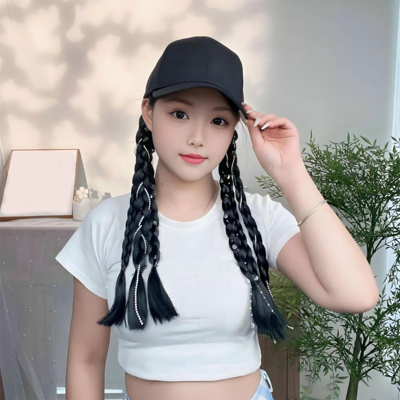 Braided Curls Baseball Cap Wigs Integrated Synthetic Hair for Casual Wear