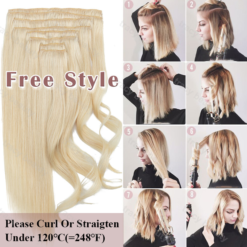 THICK 110-170G Clip In 100% Remy Human Hair Extensions Full Head Double Weft US