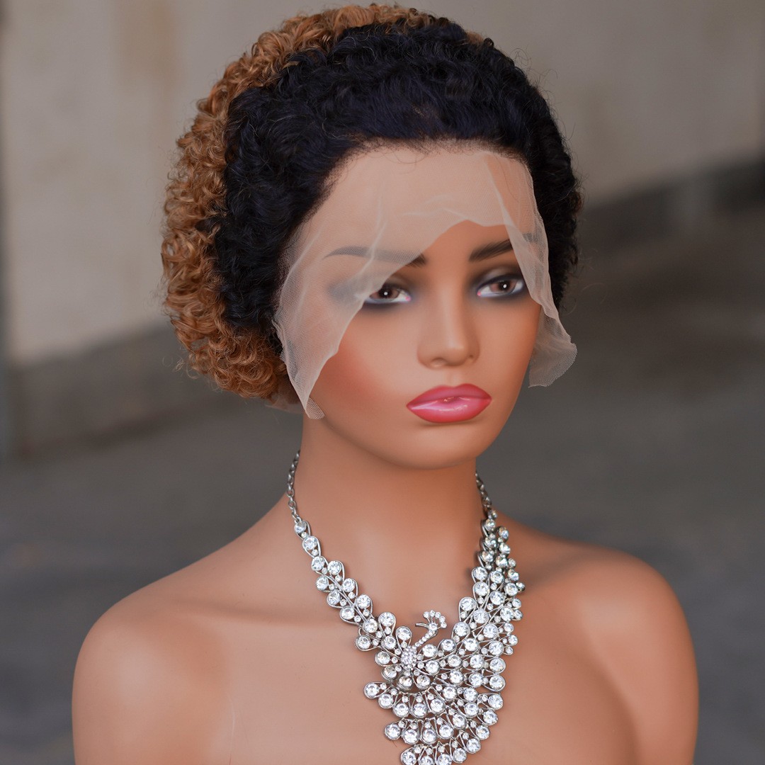 13×4 Lace Front Human Hair Short Curly Pixie Cut Wig For Black Women 200nsity