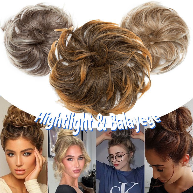 US Tousled Messy Bun Piece Scrunchie Curly Wavy Extra Thick Updo Hair Extensions