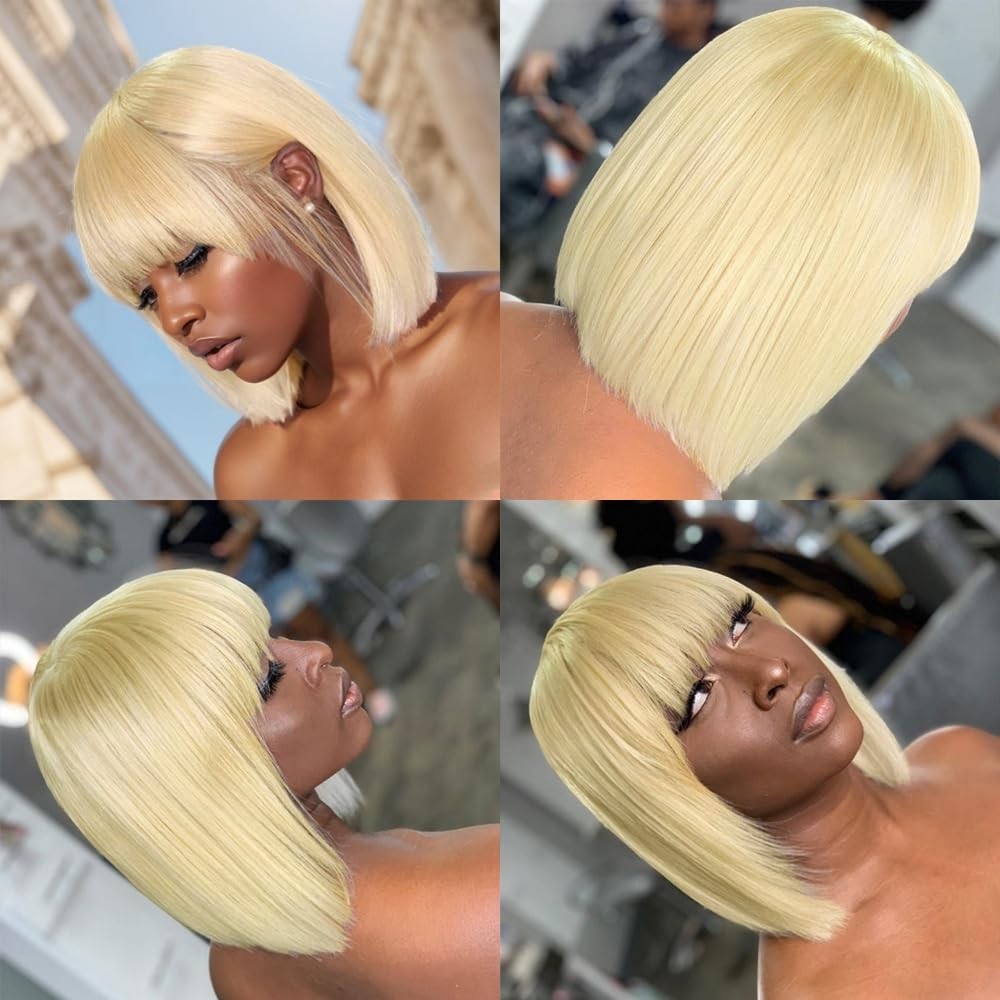 12″ Short Black Straight Wig with Bangs for Women,Made Of High Temperature Fiber