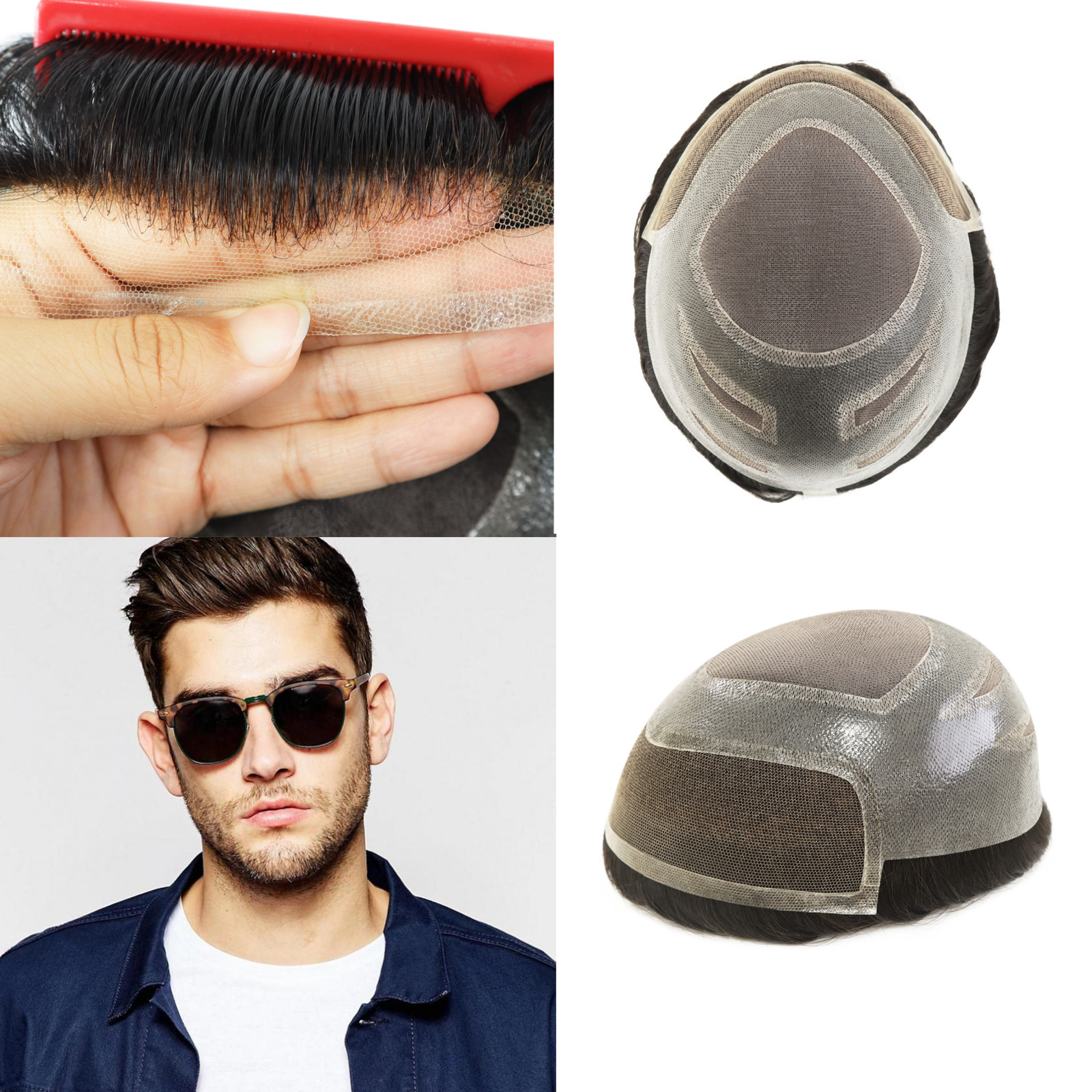 Toupee For Mens Human Hair Replecement System Lace Skin MONO Durable System Hair
