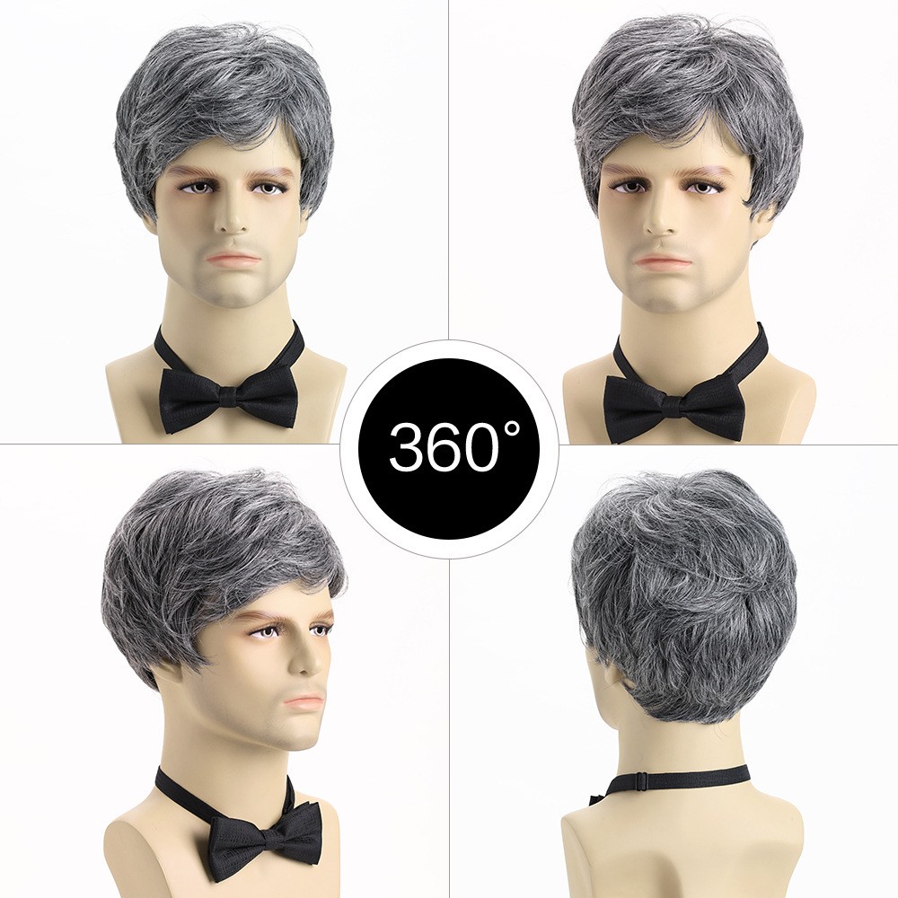 Men’s Short Silver Gray Wig 10″ Full Wig Party Cosplay Heat Resistant Synthetic