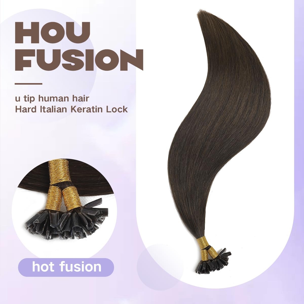 Keratin U Tip Hair Darkest Brown 14 Inch 50 Strand 40G Nail Prebonded Fusion …