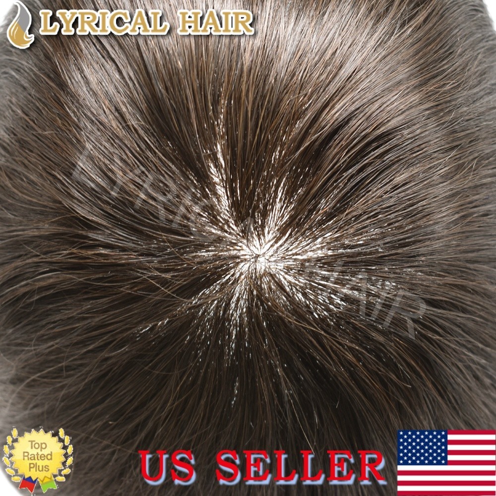 LYRICAL HAIR All Injection PU Mens Toupee Human Hair System Thin Skin Hairpiece