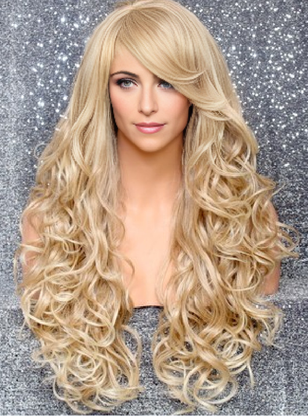 Heat Resistant Fiber Curly Long Blonde mix Bang Layered 27-613 Daily Use
