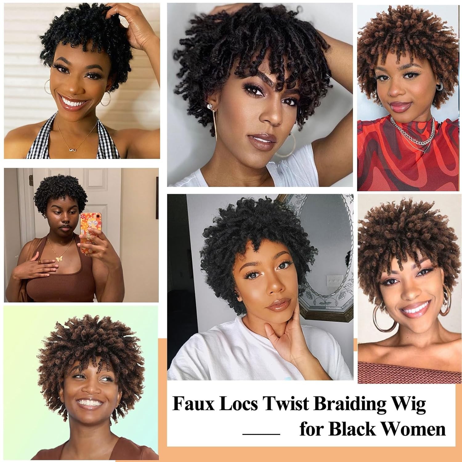 Faux Locs Hair Short Dreadlock Wig Black Afro Curly Kinky Twist Braided Wigs
