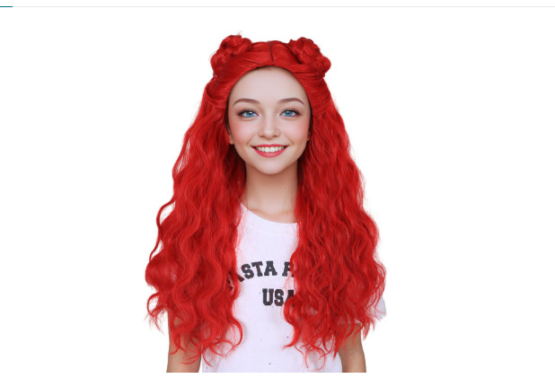 Long Cosplay Wig for Women Red Wavy High Temperature Fiber Wig Color Ground