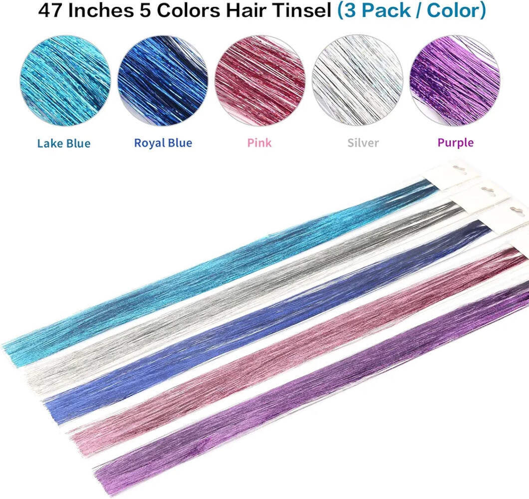 Goabroa Hair Tinsel Kit with Tools, 47 Inches 5 Colors 2550 Strands Heat Resista