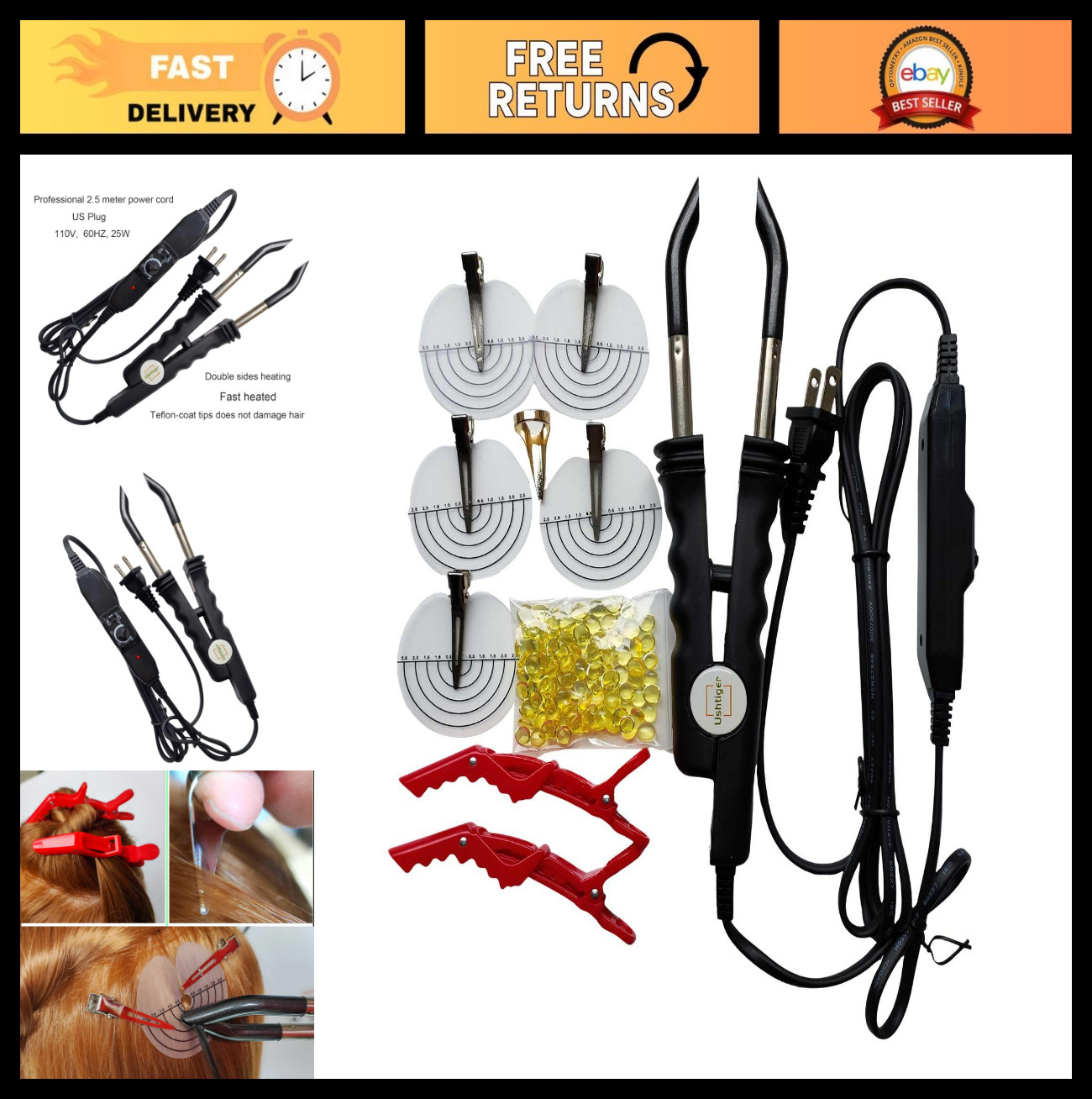 Hair Extension Connector Machine Kit – Pre-Bonded Keratin Flat Tips, Heat Wand,