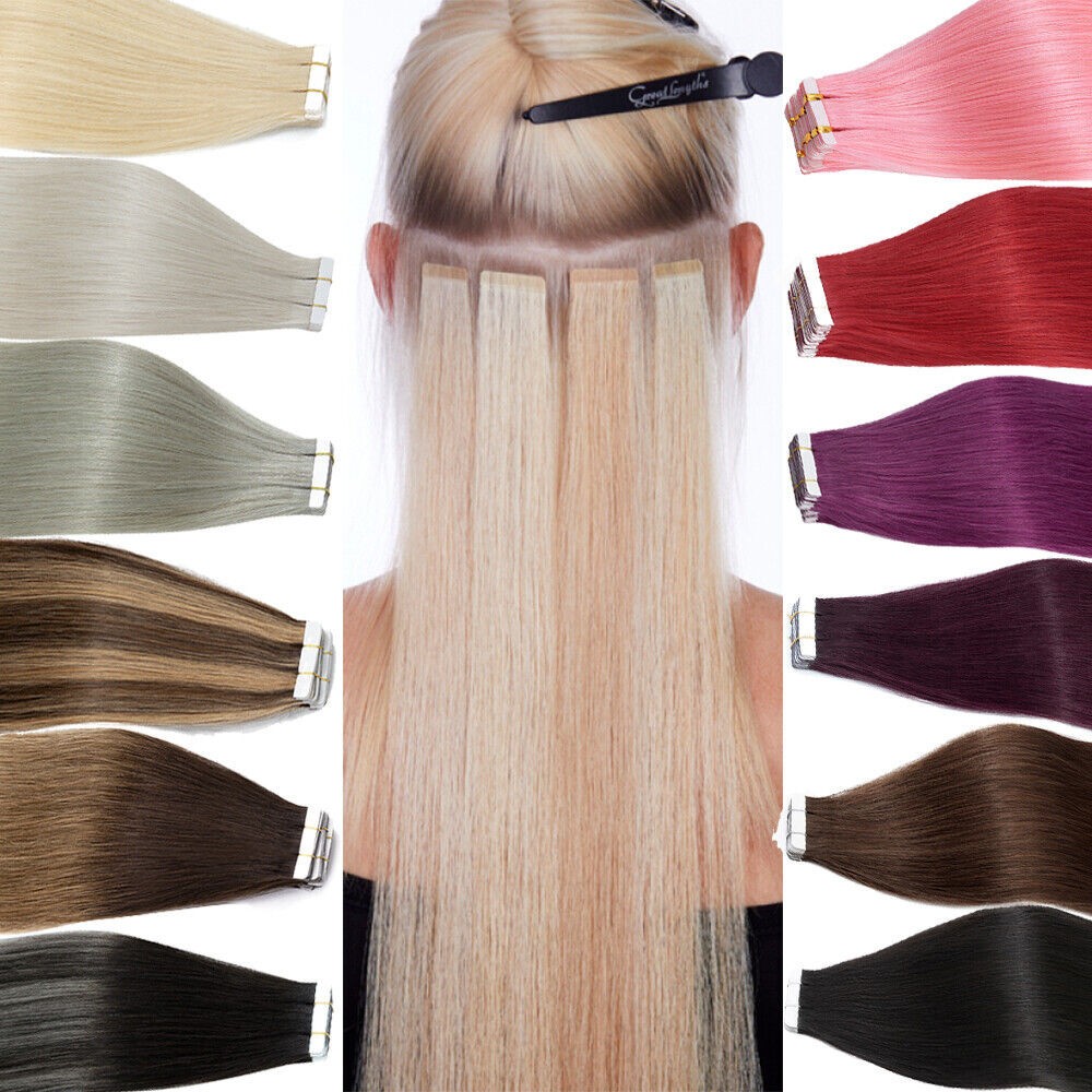 Tape in Real Human Hair Extensions Seamless Skin Weft Remy Russian Hair Straight