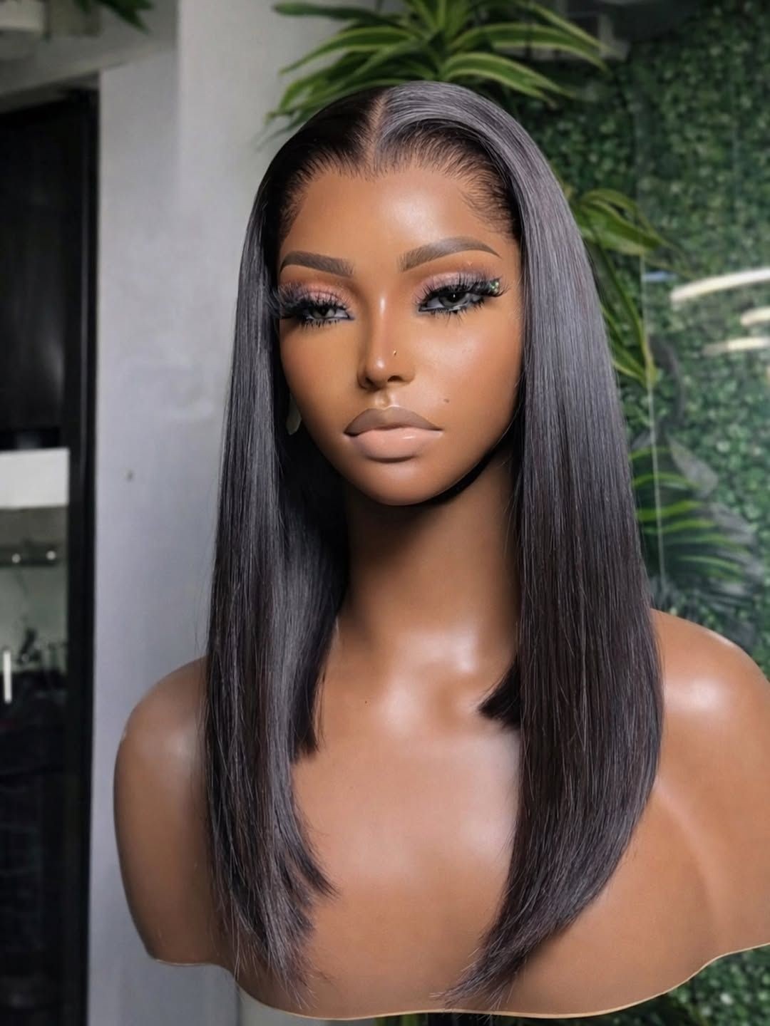 20″Natural Black Straight Human Hair Blend 13X4 Lace Front 180% Density Wig,