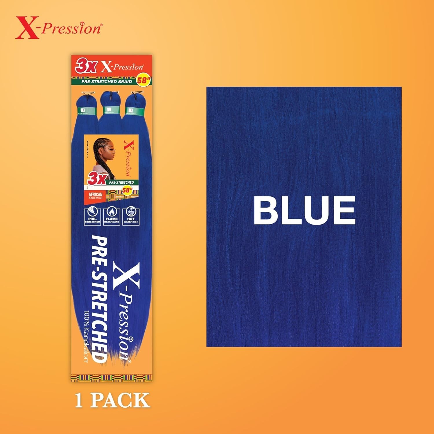 X-pression 58″ Blue Flame Retardant Kanekalon Braiding Hair for Stylish Twists