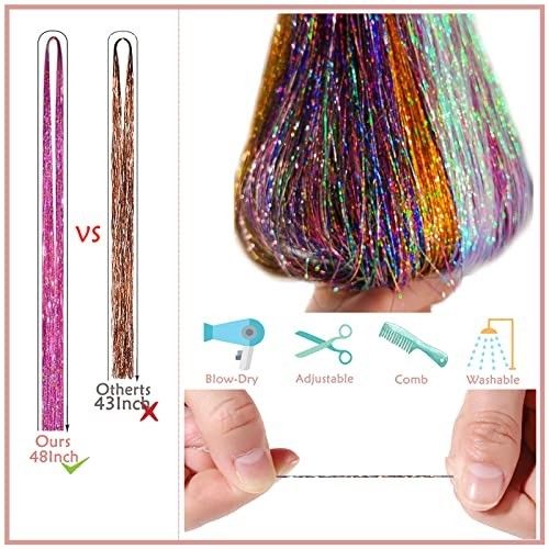 Hair Tinsel Kit 20 Colors 8000 Strands 48 Inch Heat Resistant Extensions with