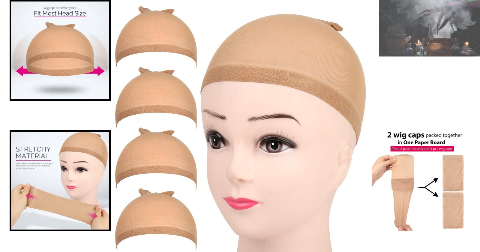 Comfort Fit Light Brown Wig Caps – 4-Pack Stretchy Nylon, One Size Fits Most
