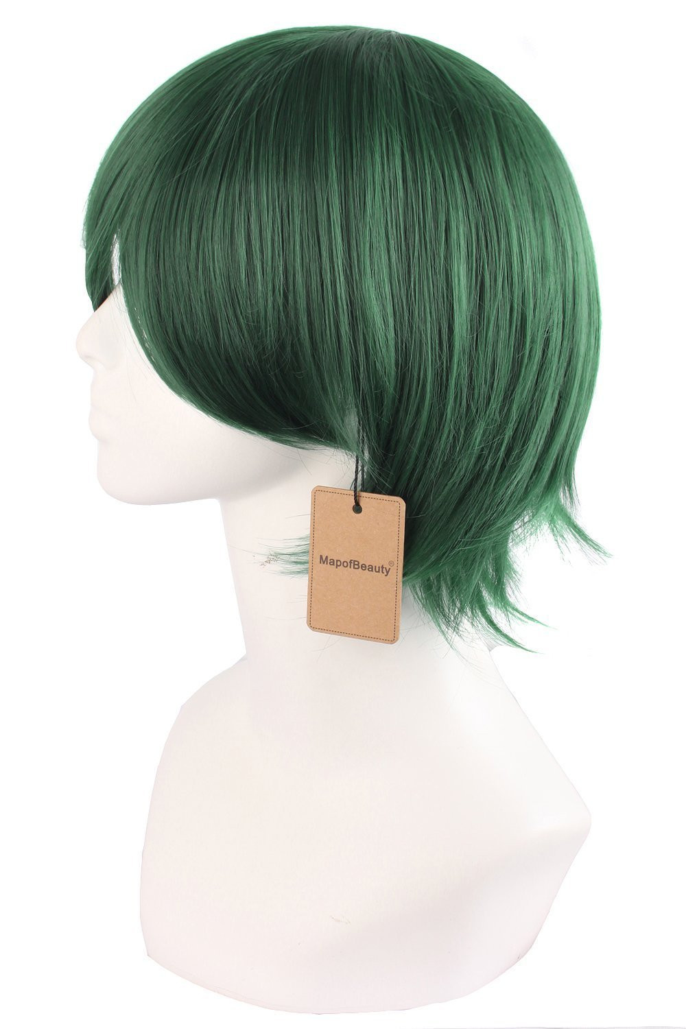 Mens Short Straight Cosplay Wig Dark Green Heat Resistant Fiber 12 Inch