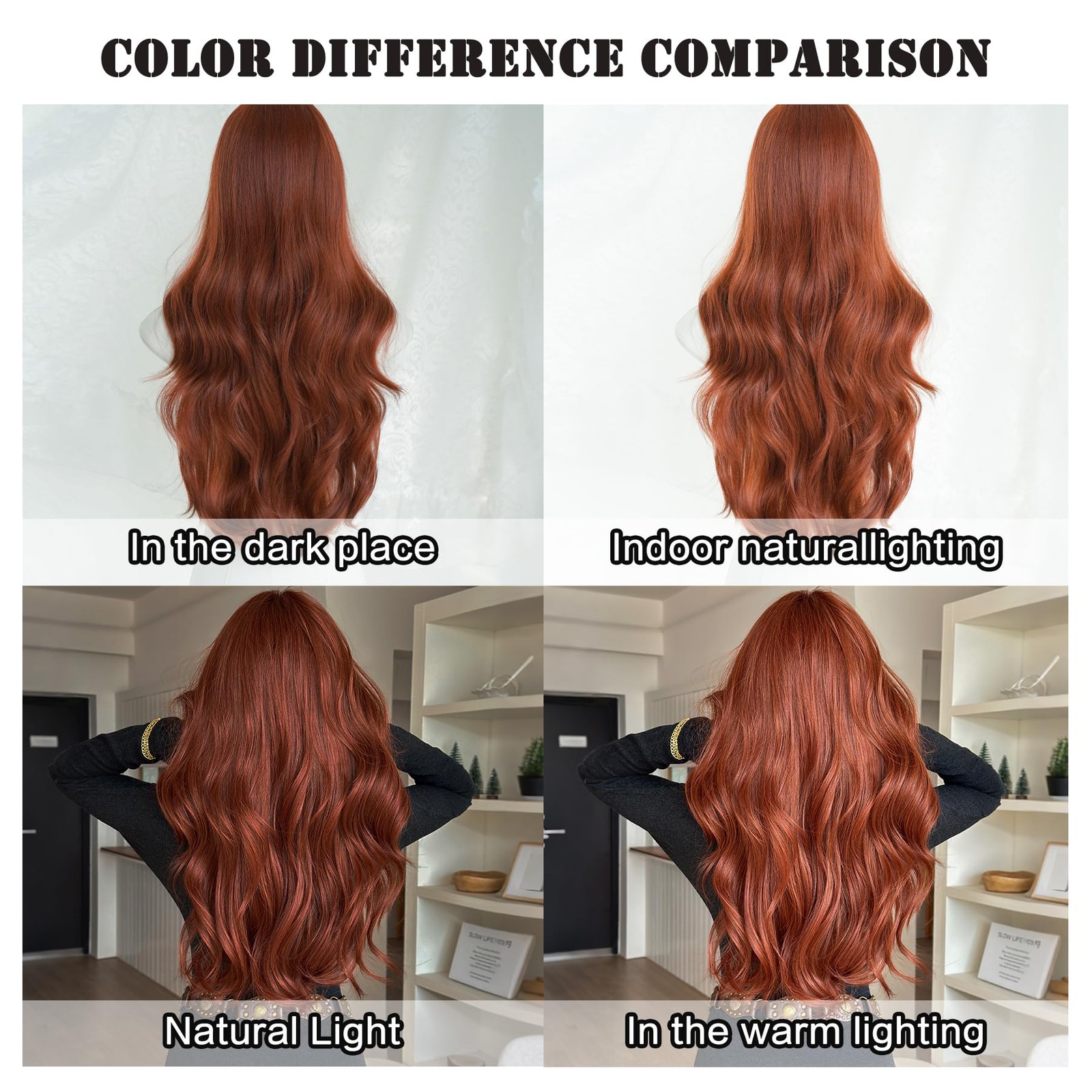 7JHHWIGS 28in Auburn Red Long Wavy Curatain Bangs Wigs Natural Reddish Brown Hea
