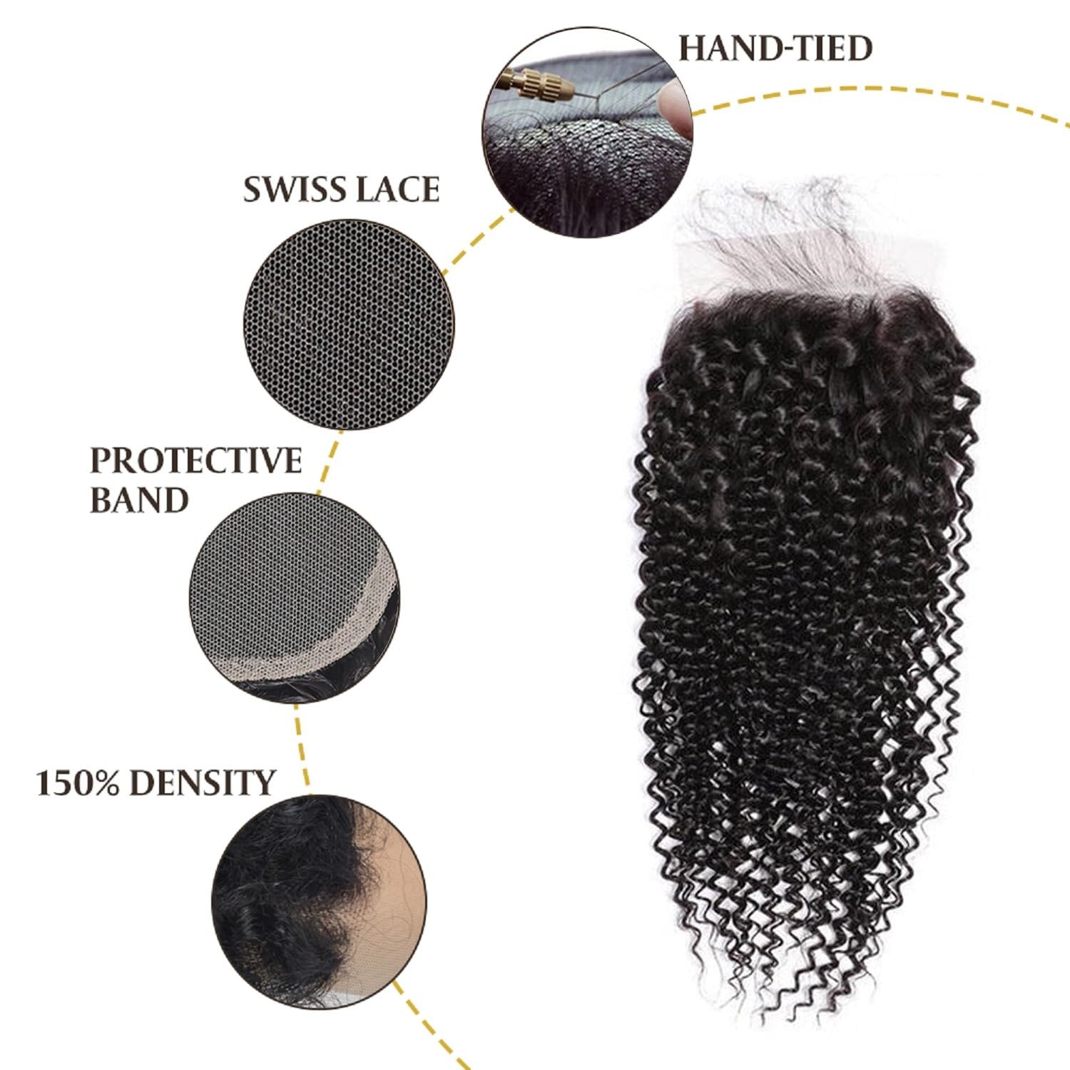 5×5 HD Lace Closure Human Hair Kinky Curly 10 Inch Lace Closure Pre Plucked Free