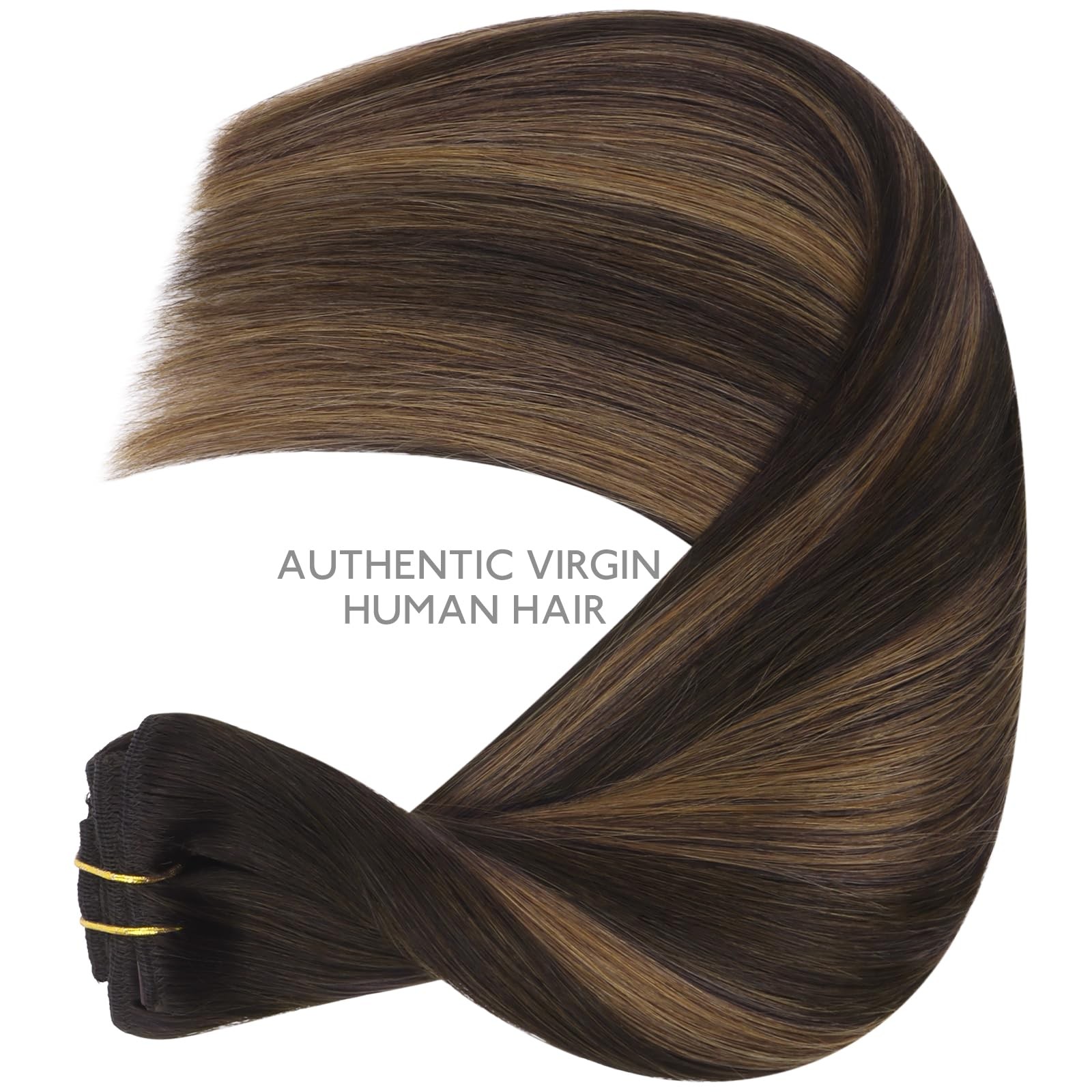 WENNALIFE Clip in Hair Extensions Real Human Hair, 14 Inch 120g 7pcs Dark Bro…