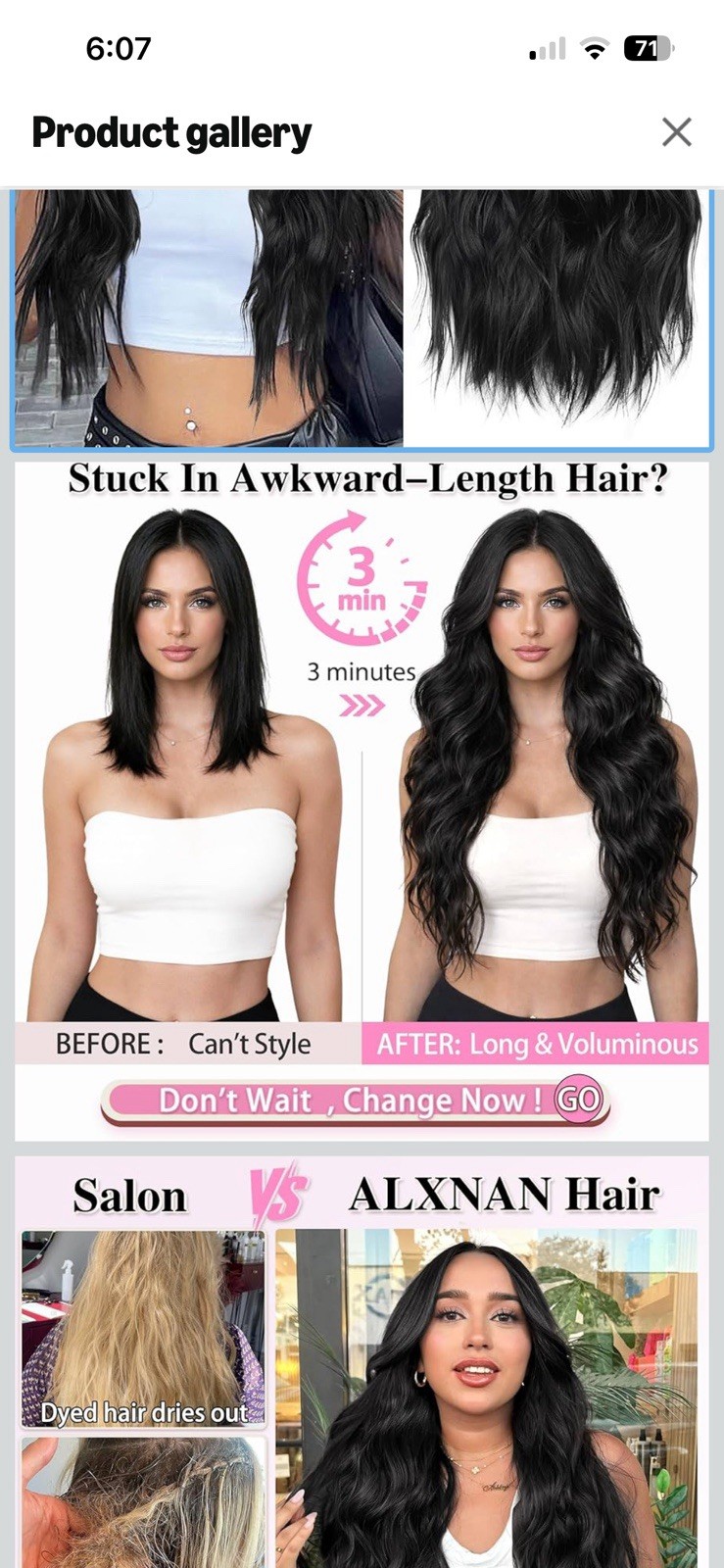 ALXNAN Clip in Long Wavy Synthetic Hair Extension 24 Inch Black Brown 4PCS Thick